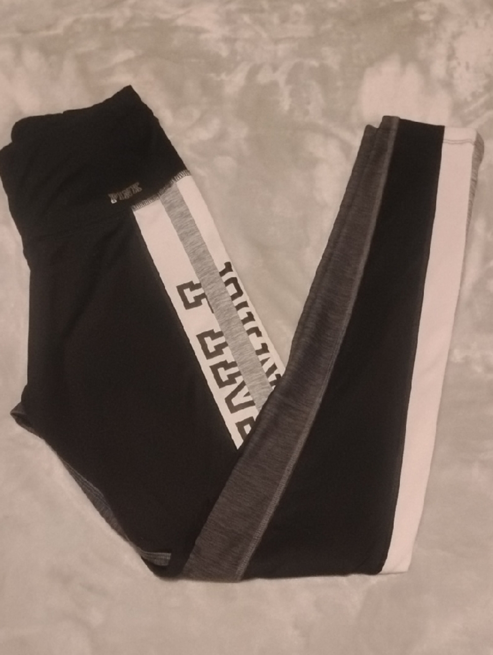 PINK Victoria's Secret Black Leggings with White & Gray Side Panels